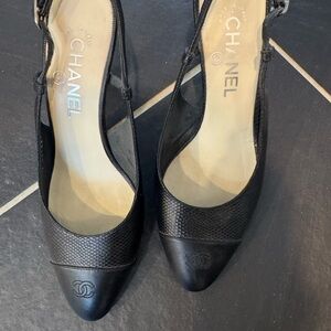 CHANEL Black sling back heels